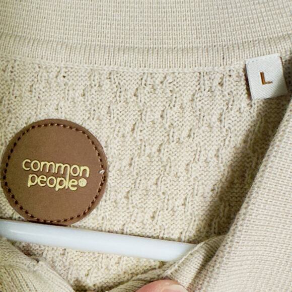 Common People Men’s L Cable Polo Texture Stretch Resort Shirt Camp Collar NEW - Picture 6 of 10